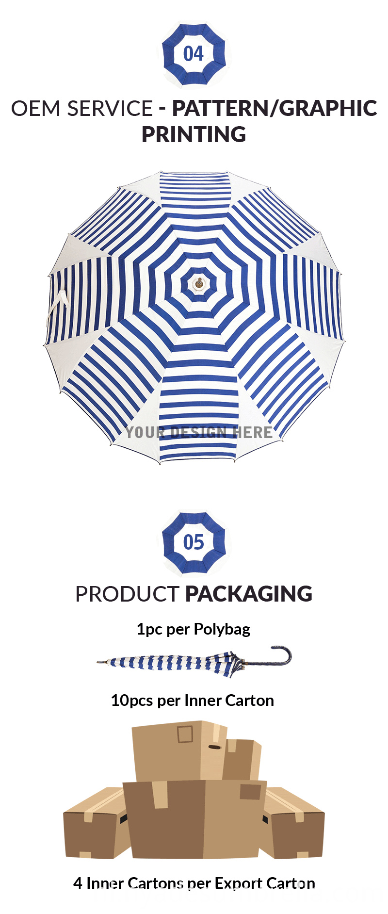 Navy Stripes Sailor Manual Open Straight Umbrella Packagin Navy Stripes Sailor Manual Open Straight Umbrella Packagin